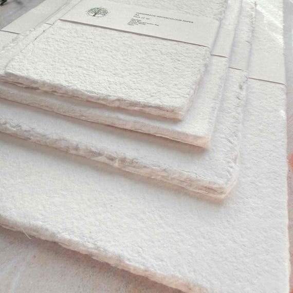 Watercolour Paper - White | Handmade Cotton Fibre Paper with Deckled Edges | Textured Paper for Artists