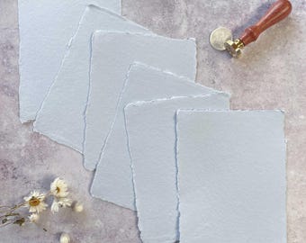 Light Blue Cotton Rag Paper Card | Deckle Edge Stationery for Crafts, Invitations