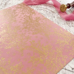 Fleur Lustre in Pink and Gold / Recycled Decorative A4 paper in pink with gold floral pattern / Pretty Paper For Crafts