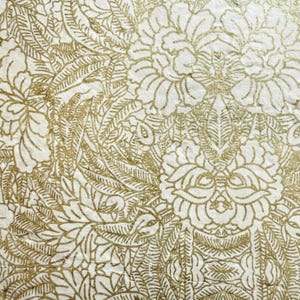 Handmade Lokta Paper Wrapping Paper – Fiore Floral Pattern, Gold Metallic Print