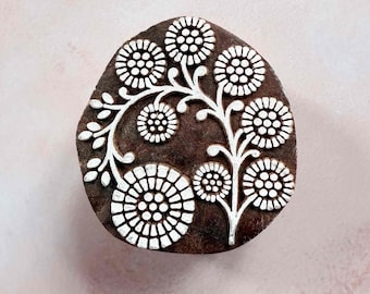 Orla - Indian Wood Block Stamp | Retro flower pattern stamp | Decorative design for stamping onto cards, paper, gift wrap fabric and more