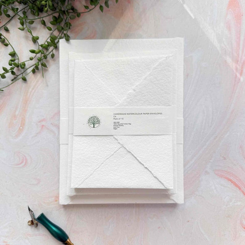 white handmade paper envelopes
