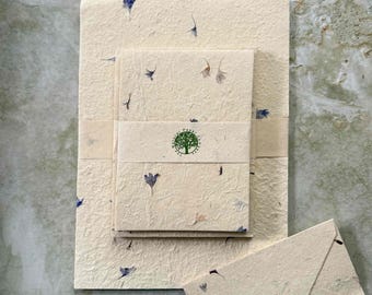 Nepalese Handmade Lokta Paper and Envelopes - Cornflower | Nepali Paper with Pressed Flowers