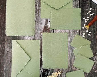 Sage Green Handmade Paper | Recycled Cotton Rag, Deckled Edge