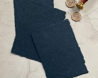 Navy Blue Cotton Rag Paper | Deckled Edge Handmade Stationery for Invitations