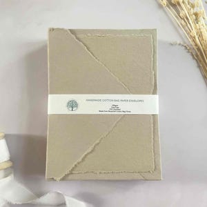 Mushroom Handmade Cotton Rag Envelope & Card Set | Beige Deckle Edge Card and Envelope Set made from handmade paper | Stationery set