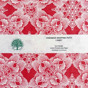 sheets of eco friendly lokta wrapping paper in red and white