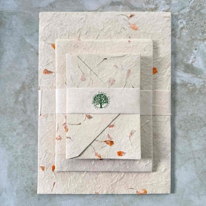 Nepalese Handmade Lokta Paper and Envelopes - Marigold | Nepali Paper with pressed Marigold Flowers