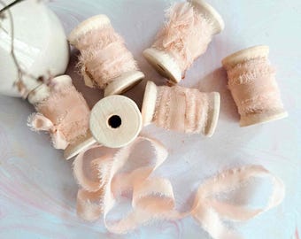 Cinta de seda Habotai color melocotón – Borde sin rematar, 10 mm de ancho, Materiales para manualidades