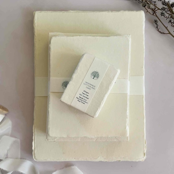 Vanilla Handmade Cotton Rag Card | Cream Handmade Card with Deckled Edges | Perfect Card for Invitations, Stationery, Watercolour etc.
