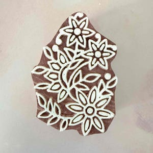 Zinnia - Indian Wood Block Stamp | Floral design wooden stamp for printing cards, paper, gift wrap, fabric and more