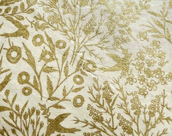 Handmade Lokta Paper Gift Wrap - Harvest Botanical Pattern in Gold and White | Eco Friendly Wrapping