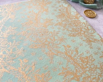 Light Green Gold Floral Recycled Cotton Paper for Scrapbooking (A4)