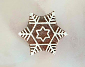 Sello de madera indio – Diseño de copo de nieve para manualidades (5,5 cm)