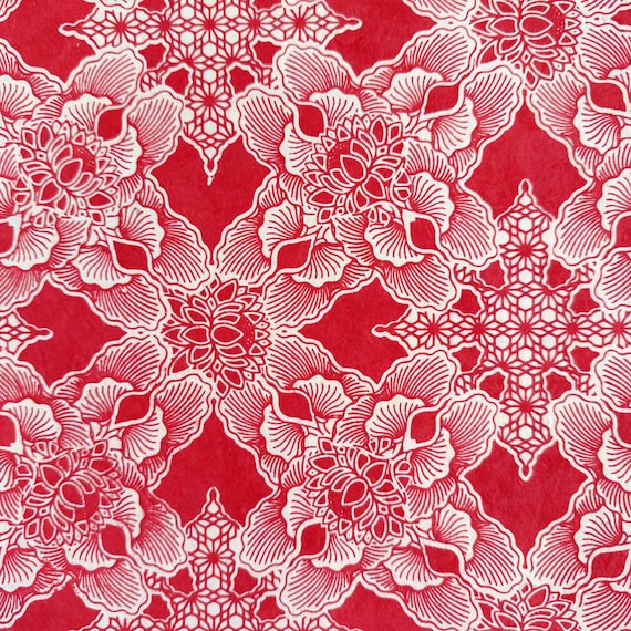 Lokta Wrapping Paper - Rajani Red | Handmade Gift Wrap In A Vibrant Red Floral Pattern | Made from eco friendly Lokta paper