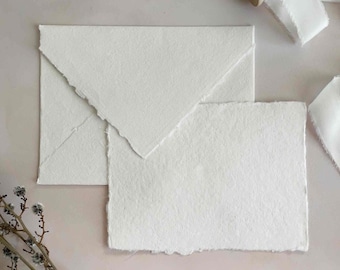 Whisper White handgemaakte katoenen voddenvelop en kaartenset | Kaart- en envelopset met geruite rand gemaakt van gerecyclede katoenen lap | Briefpapierset