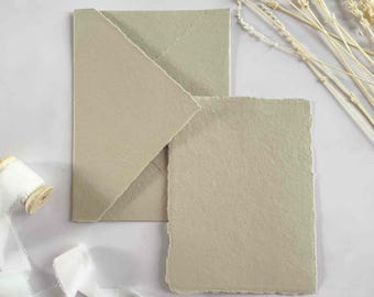 Mushroom Beige Cotton Rag Card and Envelope Set | Deckle Edge Stationery