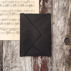 Black Handmade Paper Envelope | Recycled Envelopes with Deckled Edges | Cotton Rag Paper | Black Invitation Envelopes
