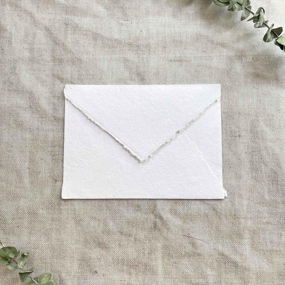 Premium White Handmade Paper Envelope with a Pointed Flap and Decked Edges | Recycled Cotton Rag Paper Envelopes in Various Sizes