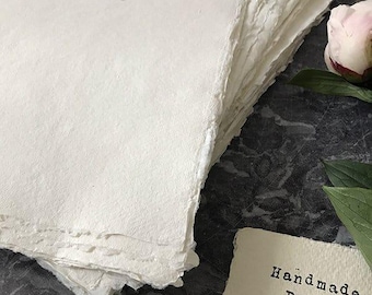 Carta naturale bianca fatta a mano / CONFEZIONE DA 5 FOGLI / Carta di cotone riciclato per lavori creativi