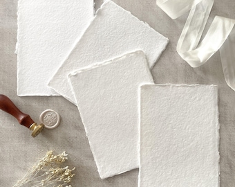 Premium White Handmade Paper (vegan) | PACK OF 5 SHEETS | Superior Quality Recycled Cotton Rag Paper with Deckled Edges |