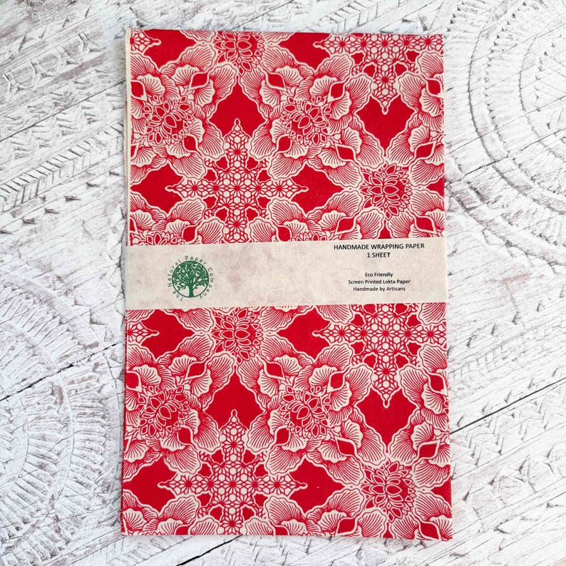 red and white patterned handmade wrapping paper
