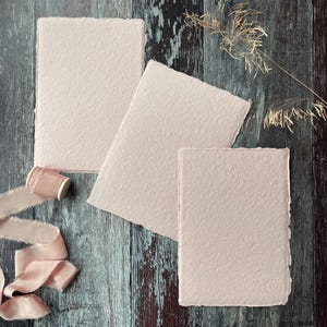 Blush Handmade Card | PACK OF 5 SHEETS | Deckled Edge Card Made From Recycled Cotton Rag Fibres | Tree Free Card in Blush Pink