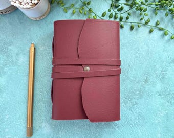 Handmade Leather Journal A6 Oxblood Burgundy Notebook | Recycled Cotton Paper, Gift Bag