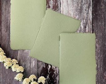 Sage Green Cotton Rag Cardstock | Deckle Edge Paper for Crafts, Watercolor