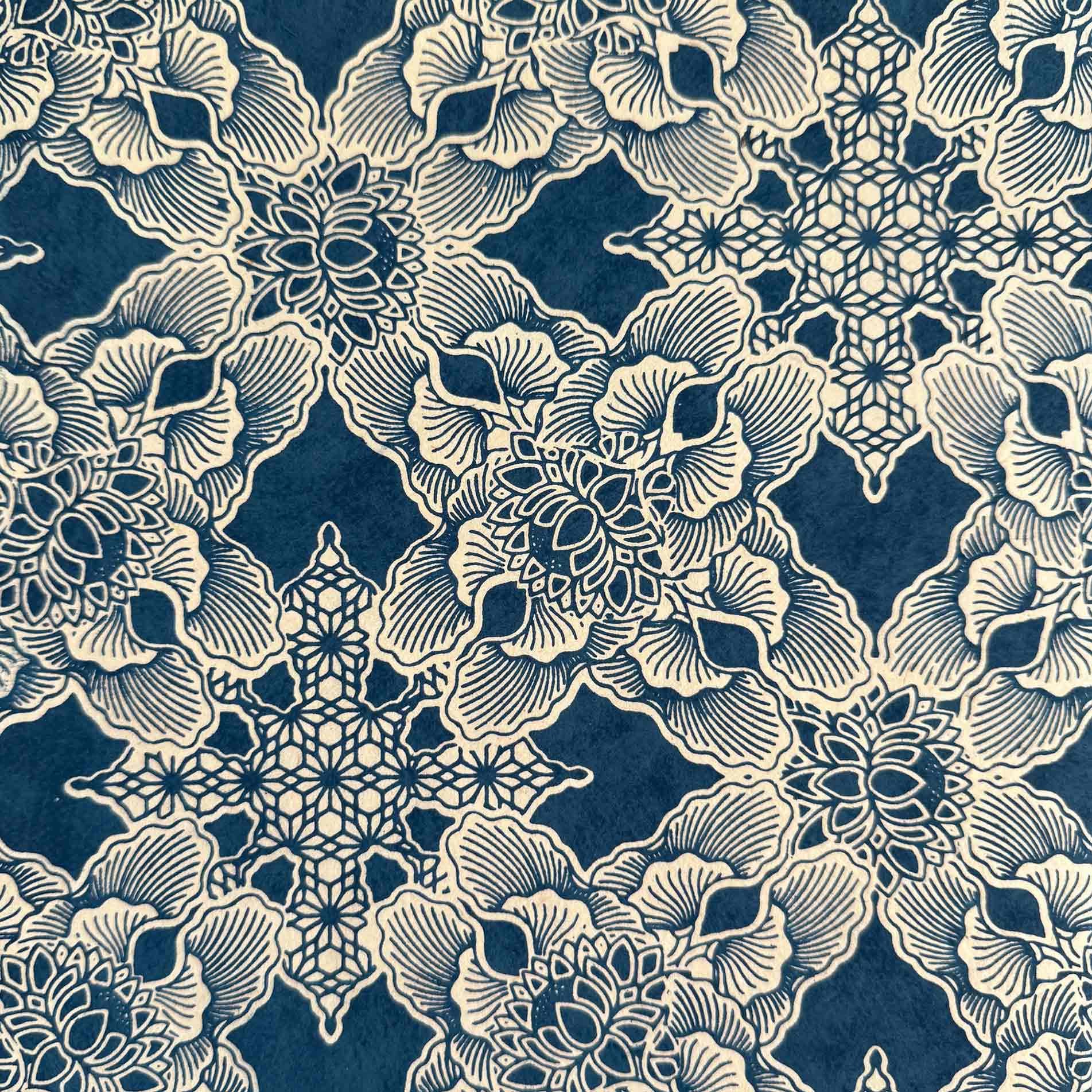 Lokta Wrapping Paper - Rajani Blue | Floral Pattern in Navy Blue and ...