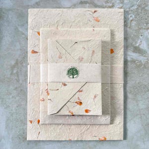 Nepalese Handmade Lokta Paper and Envelopes - Marigold | Nepali Paper with pressed Marigold Flowers
