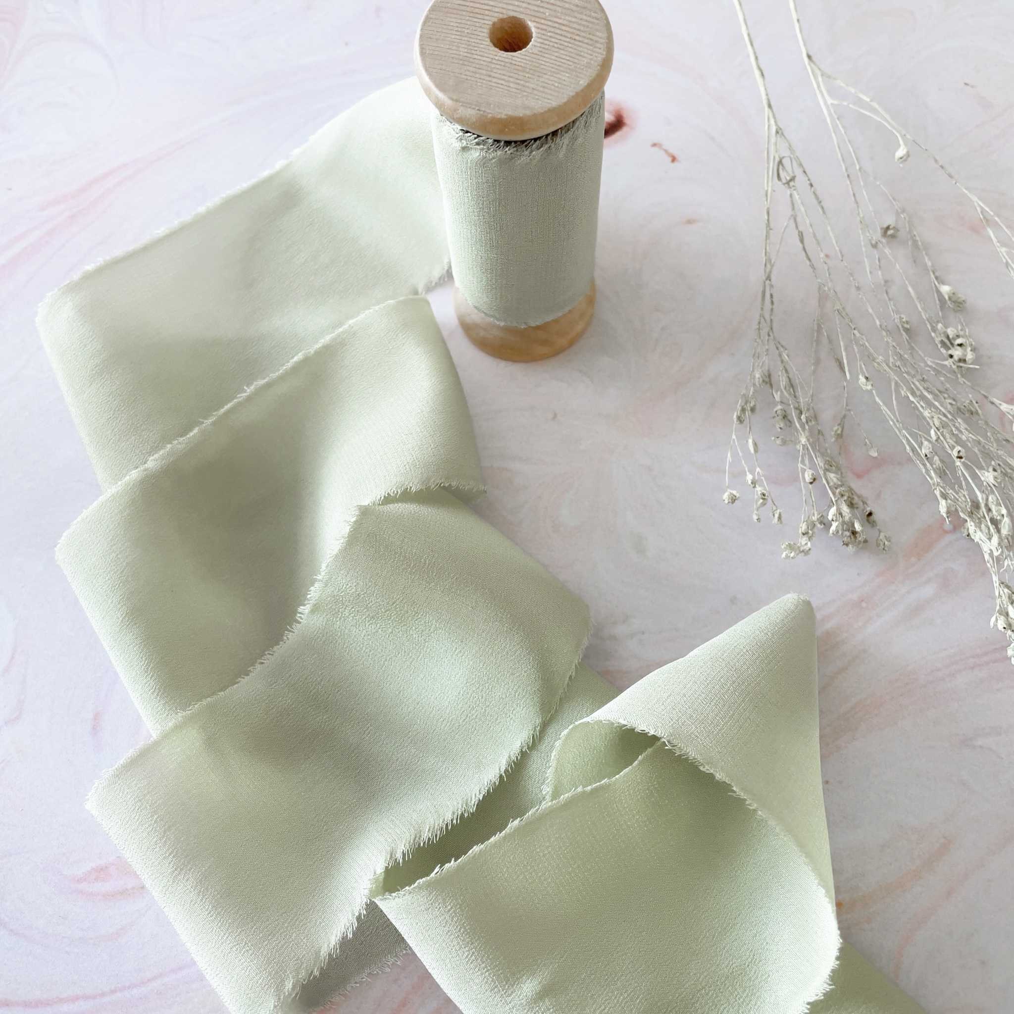 Sage green - Luxurious habotai silk ribbon – IngenueSilk