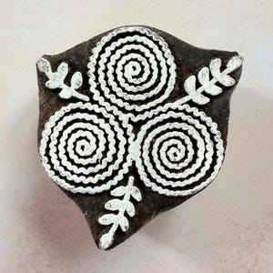 Catherine - Indian Wood Block Stamp | Stylised Flower Wooden Stamp Hand Made in India | Perfect for printing on cards, gift wrap, fabric.