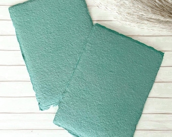 Jade Green Deckle Edge Card | Recycled Cotton Rag Paper (Pack of 5)