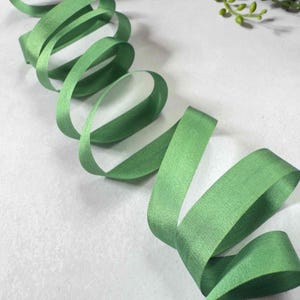 Narrow Silk Closed Edge Ribbon in Emerald Green | 13mm wide silk ribbon | Luxury ribbon perfect for tags and place cards