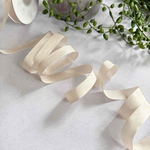 Narrow Silk Closed Edge Ribbon in Natural - 13mm | Beige Habotai Silk Ribbon sold by the meter