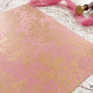 Fleur Lustre in Pink and Gold / Recycled Decorative A4 paper in pink with gold floral pattern / Pretty Paper For Crafts