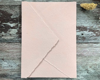Blush Handmade Paper Envelope | Recycled Cotton Rag Paper Envelope with diamond flap and deckle edge | Blush Pink invitation envelope