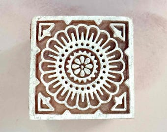 Sakura Indian Wood Block Stamp – Mandala Tile Pattern for Fabric, Paper Printing