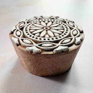 Arya - Indian Wood Block Stamp | Detailed round wooden stamp for printing onto cards, paper, gift wrap, fabric and more
