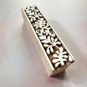 Laysa-rand - Indiase houten blokstempel | Houten stempel met botanisch randpatroon voor afdrukken op kaarten, papier, cadeaupapier, stof en meer