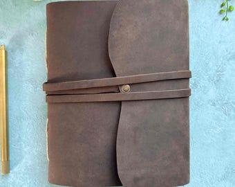 Handmade Brown Leather Journal A5 | Recycled Cotton Paper Notebook (Lined or Blank)