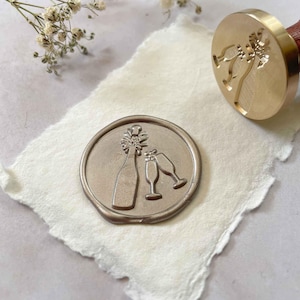 Pop The Cork Wax Stamp - Large / Zegellakzegels met champagnefles en glazen / Maak lakzegels voor uitnodigingen en feesten