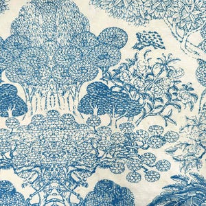 Papel de regalo Lokta hecho a mano - Diseño botánico Niwa / Papel de regalo ecológico en azul y blanco