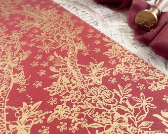Fleur Lustre in Red and Gold | Pretty Patterned Recycled Cotton Rag Paper in Red and Gold | Decorative A4 Paper