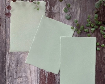 Dusky Green Handmade Cotton Rag Paper | Deckle Edge, Acid Free, Vegan (5 Sheets)