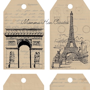 Étiquettes vintage, Étiquettes de journal, Base d'étiquette neutre, 'Fond numérique, Imprimable, Ephemera, Personnes, Anciennes étiquettes, Âgés, Paris, Tour Eiffel, France