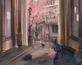 SALE! Postcard &quot;Prague in Spring&quot; Art Illustration card Postcrossing Flowers Pink picture Floral Image Gift for Paper Lovers Greeting Travel