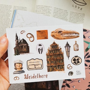 Detalhes do cartão postal de Heidelberg – Cidade alemã ilustrada, lembrança de viagem, arte arquitetônica europeia