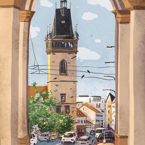 Cartão postal de Praga Novoměstská radnice: capturando o charme histórico | Souvenir exclusivo da República Tcheca | Cartão da Torre da Nova Prefeitura | Presente Postcrossing